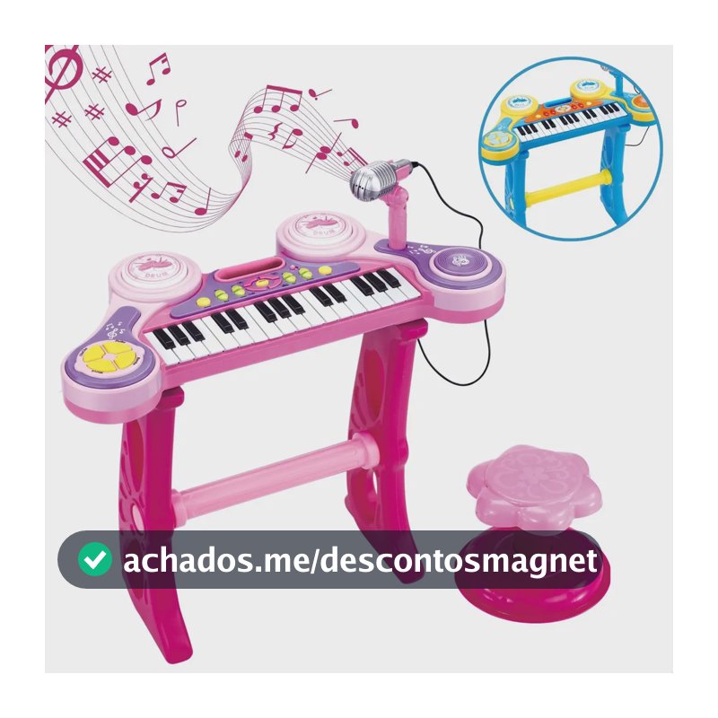 Piano Teclado Musical Infantil Pianinho Microfone Brinquedo Cor Rosa