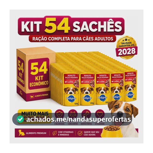 Kit 54 Pedigree Sachê Cães Adultos Raças Pequenas Carne 100g