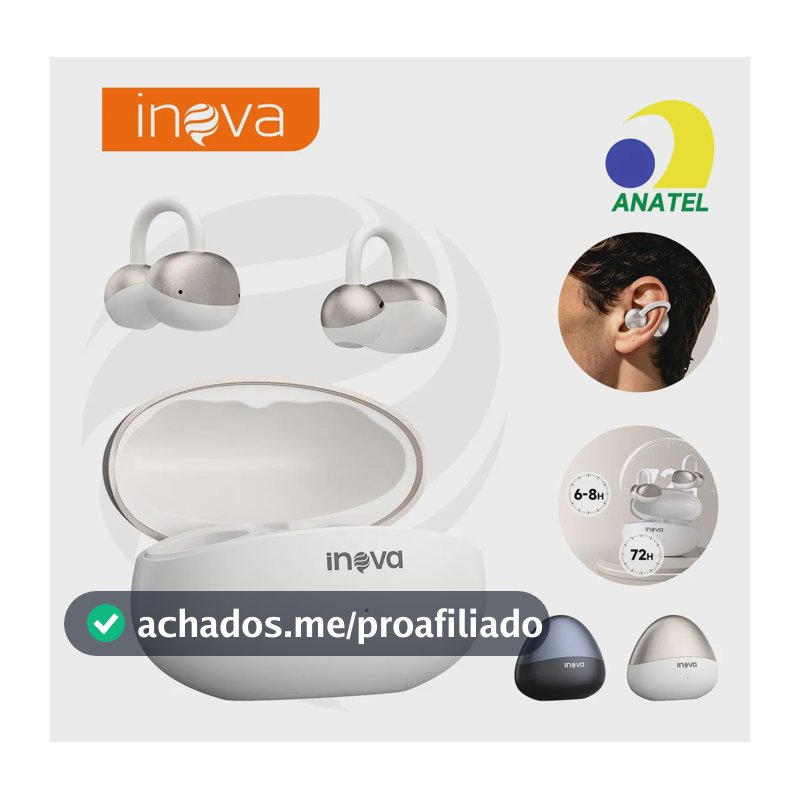 Fone de Ouvido Clip‑on Open‑Ear TWS FON‑13025E Dourado, Bluetooth 6.0, IPX7 À Prova D'água, Autonomia De Até 72 Horas, Compatível Com Android E iPhone, Ideal Para Academia E Uso Diário