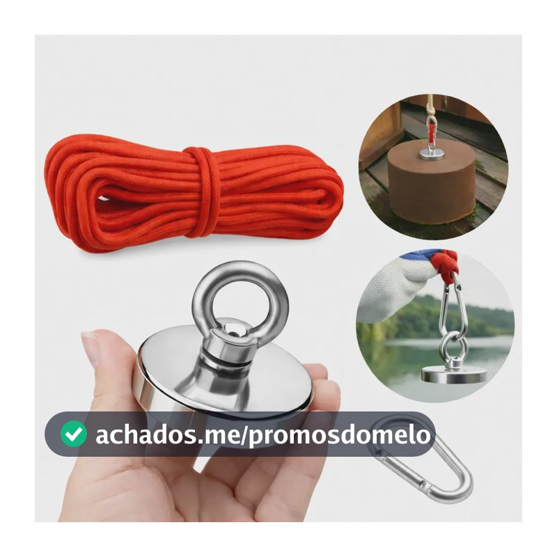 Imã Neodímio Pesca Magnetica 300kg Tração 20 Metros Corda