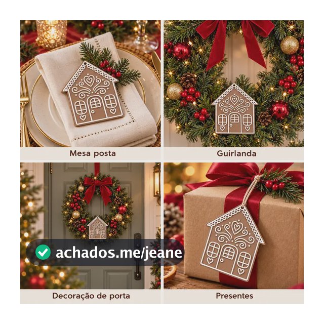 Kit 3 Enfeites Natalino Casinha Decoração Guirlanda Mesa Marrom-claro Casinha Gingerbread Natal Decoração