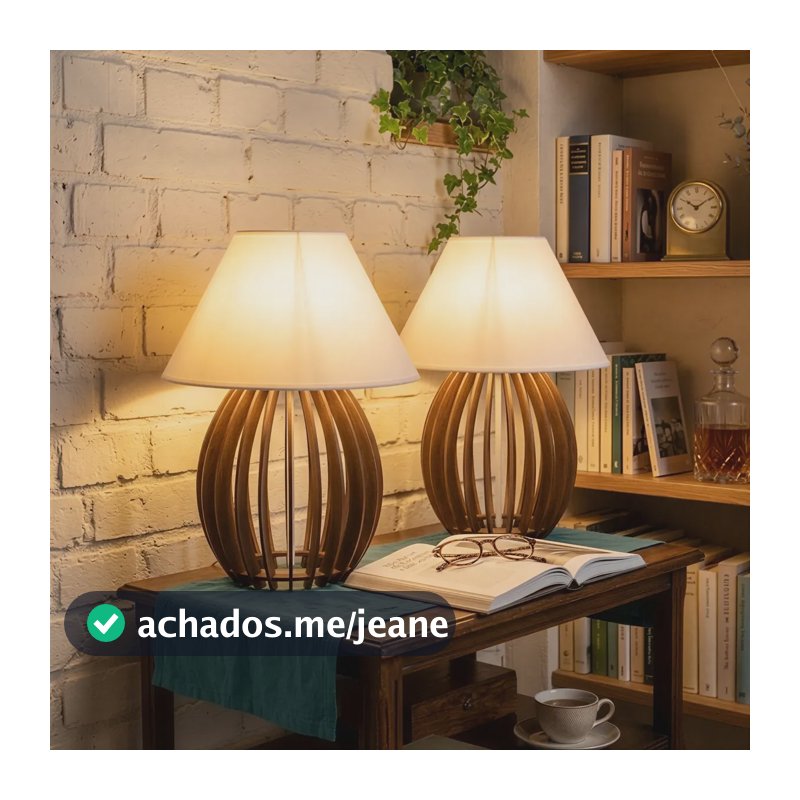 2 Abajures Clássico Marrom Luminária Sala Mesa Cabeceira Marrom Branco 127/220v