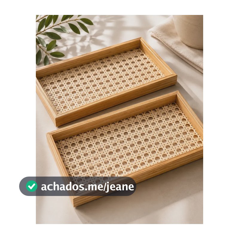 Kit 2 Bandejas Retangulares Madeira Decoração Lavabo Café Madeira