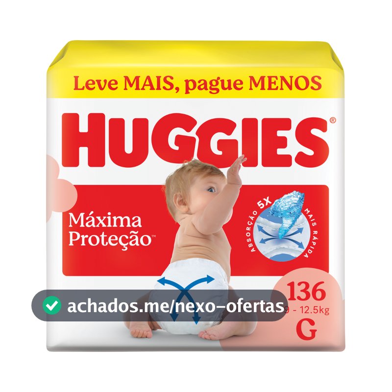Huggies Fralda Descartável Máxima Proteção G - 136 Un