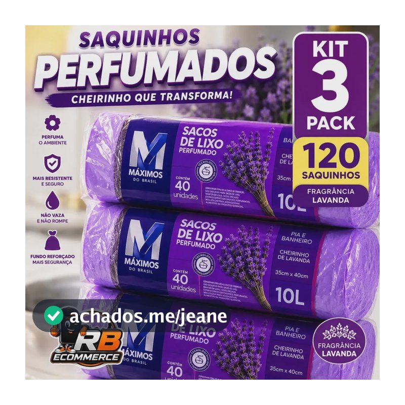 Kit 3 Saquinhos De Lixo Aroma Lavanda Perfumado 10 Litros
