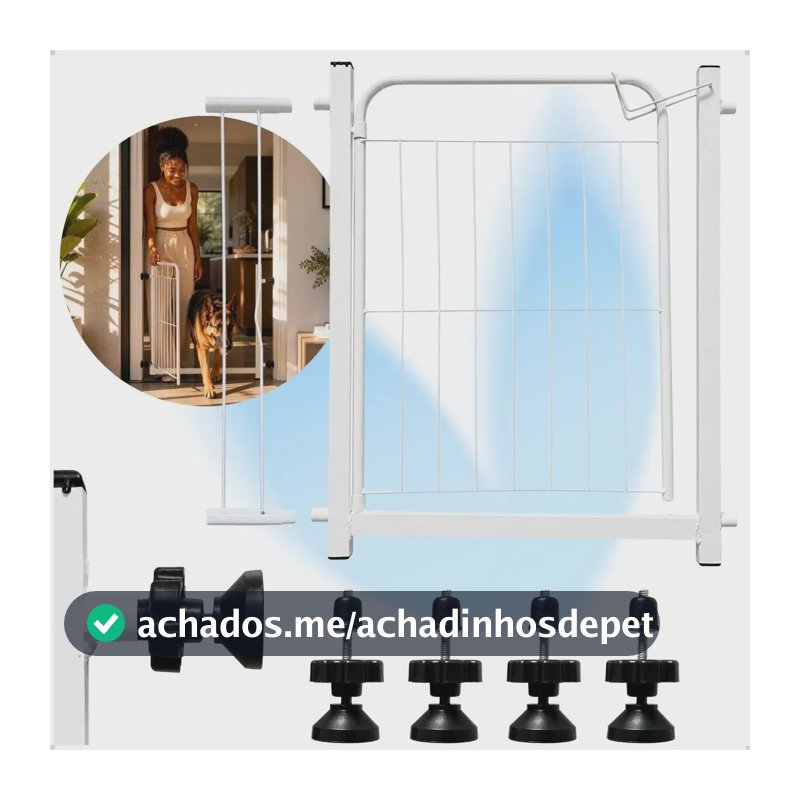 Portão Segurança Bebê Cachorro Sem Furo Ajustável 68 a 83cm Branco Extensor Incluso Proteção Escada e Porta