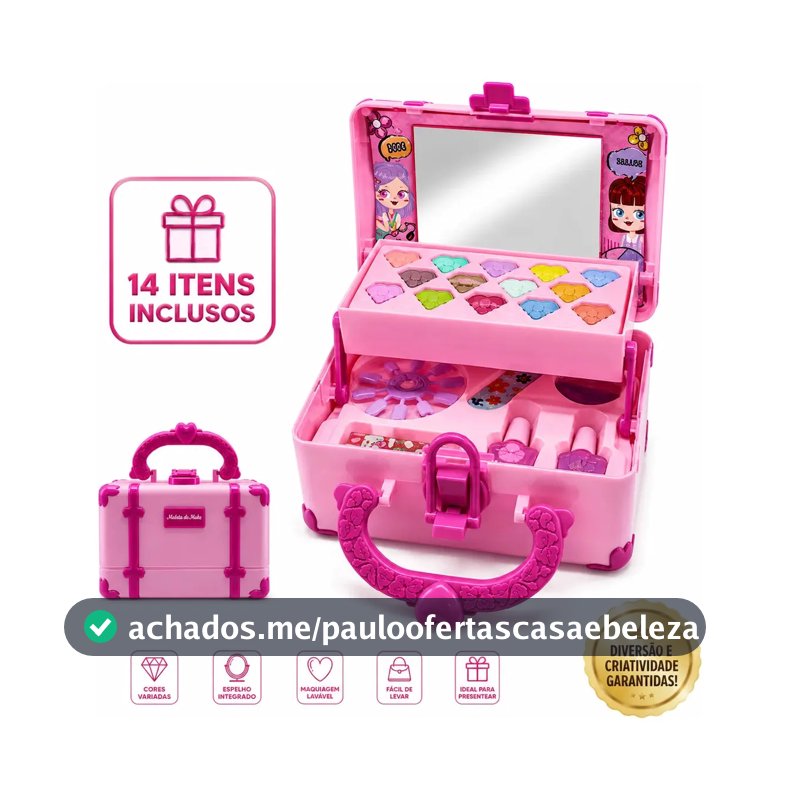 Kit Maleta Maquiagem Infantil Lavável Espelho Fácil Limpar Brinquedo De Beleza Menina Completa Paleta De Sombra Para Sobrancelha Pinceis Batom Gloss Labial Unhas Postiças Presente Criança Lar Commex