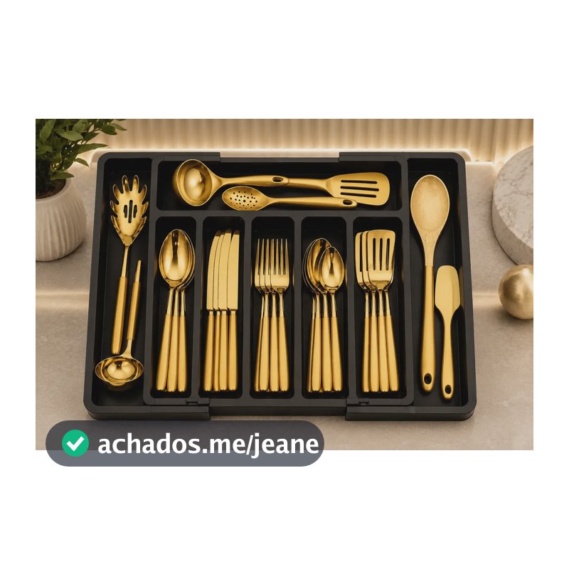 Organizador Utensilios Porta Talher Gaveta Cozinha Separador Preto