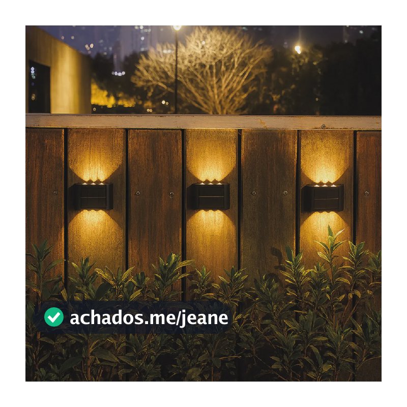 Kit 6 Luminária Arandela Solar 8 Leds Luz Quente Prova Dágua Preto