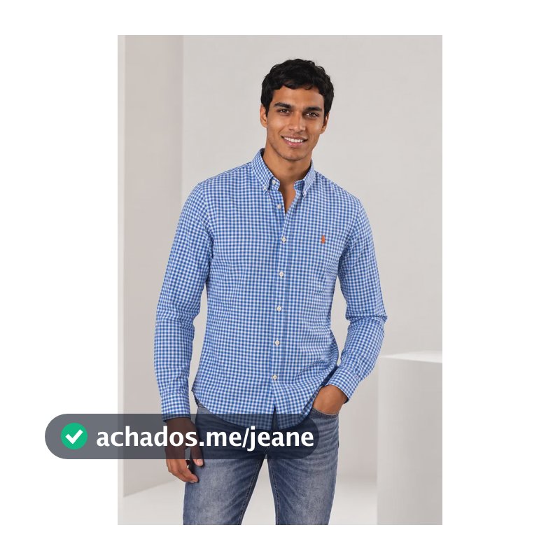 Camisa Masculina Ralph Lauren Xadrez Manga Longa Classic Fit Azul M
