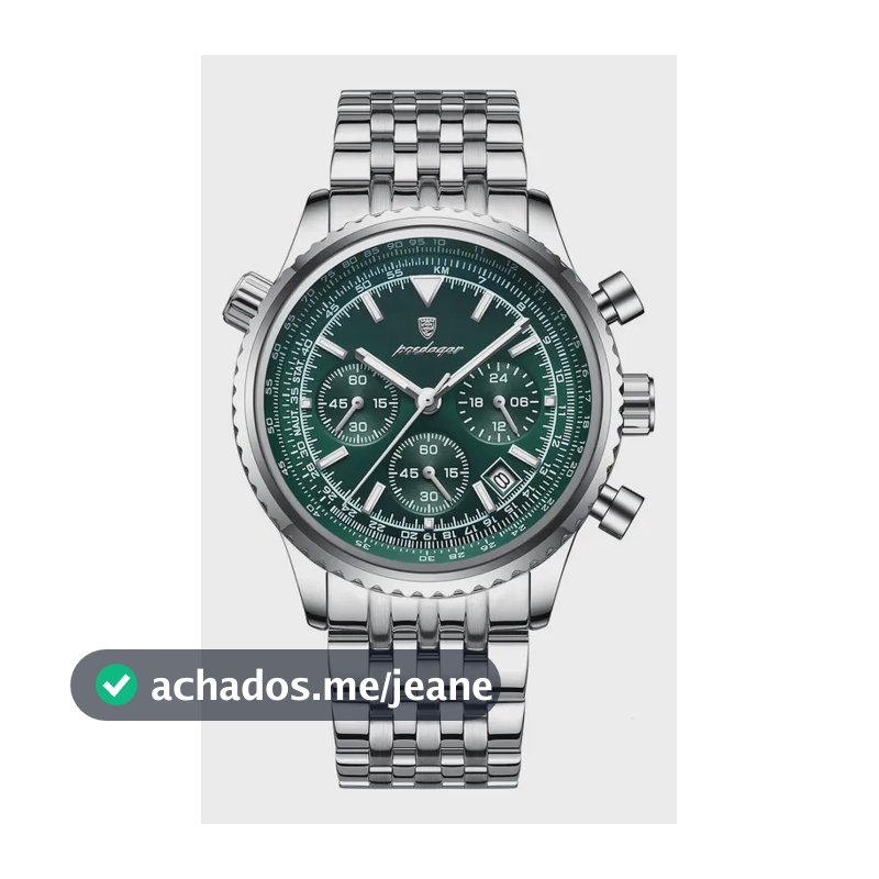 Relógio Poedagar 960 Masculino Verde Prateado Aço Inoxidável Prova D'Água