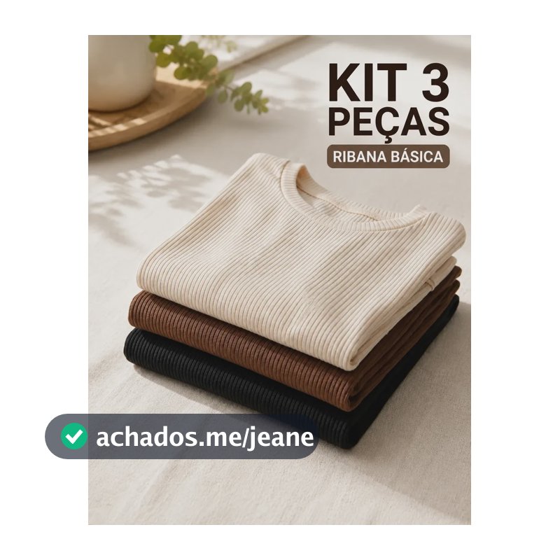 Kit 3 Blusa Feminina Ribana Canelado Básica Casual Preto / Marrom / Off White Canelado P/m (36-42)