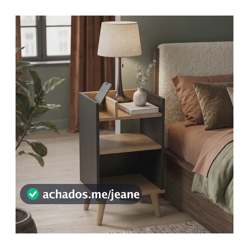 Mesa De Cabeceira Para Quarto Com Nicho E Prateleira Preto Com Nature
