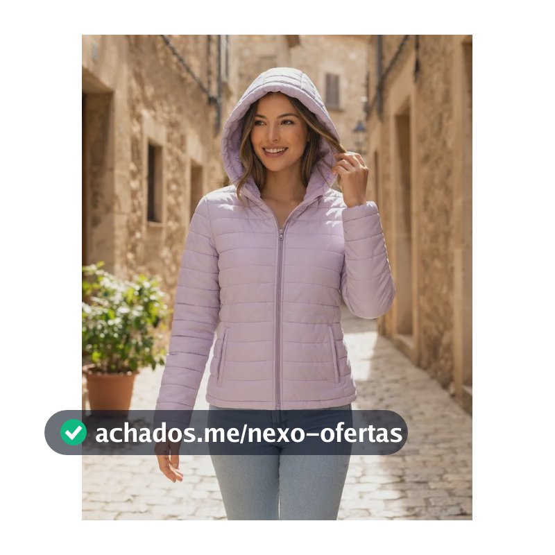 Jaqueta Puffer Feminina Bobojaco Com Capuz 100% Peluciada Lilás P
