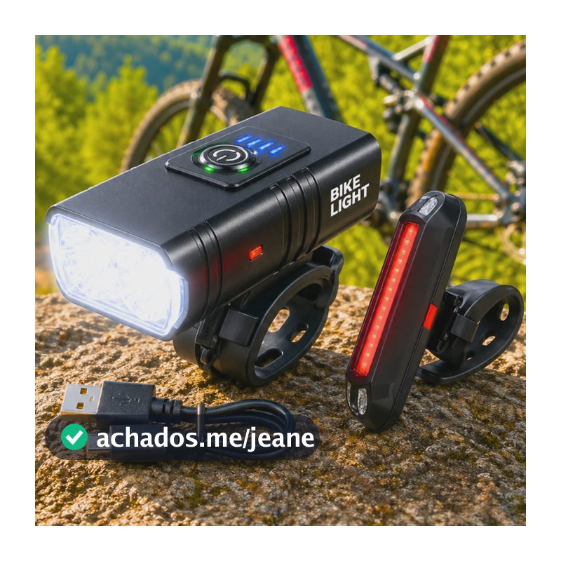 Kit Lanterna Farol Led Luz Sinalizador Traseiro Bicicleta Preto