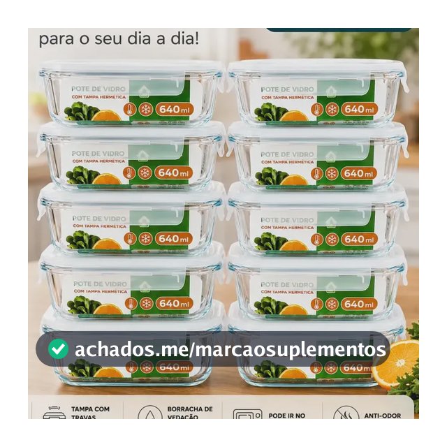 Kit 10 Potes Herméticos De Vidro 640ml Haushop Tampa Vedação Firme Para Geladeira E Despensa Organização Da Cozinha