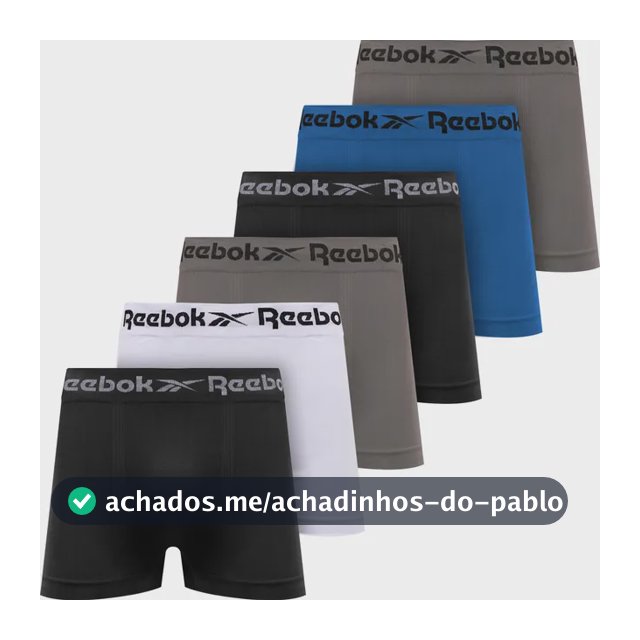 Kit 6 Cuecas Boxer Reebok Microfibra Sem Costura Original