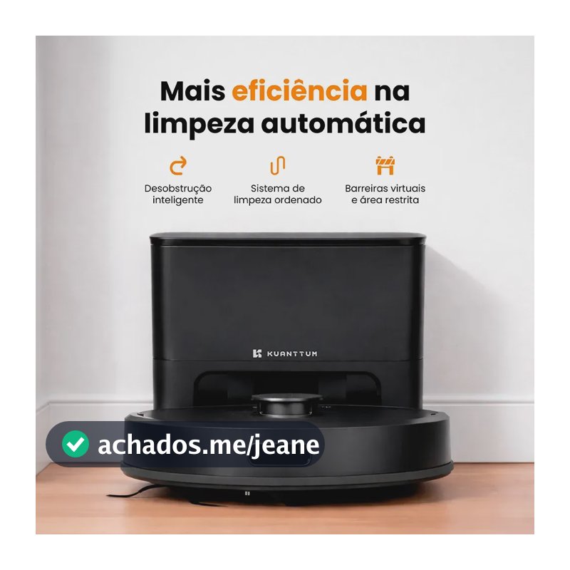 Robô Aspirador Kuanttum X10 Base Autolimpeza Laser 10000Pa Passa Pano App Tuya Smart Google e Alexa Preto