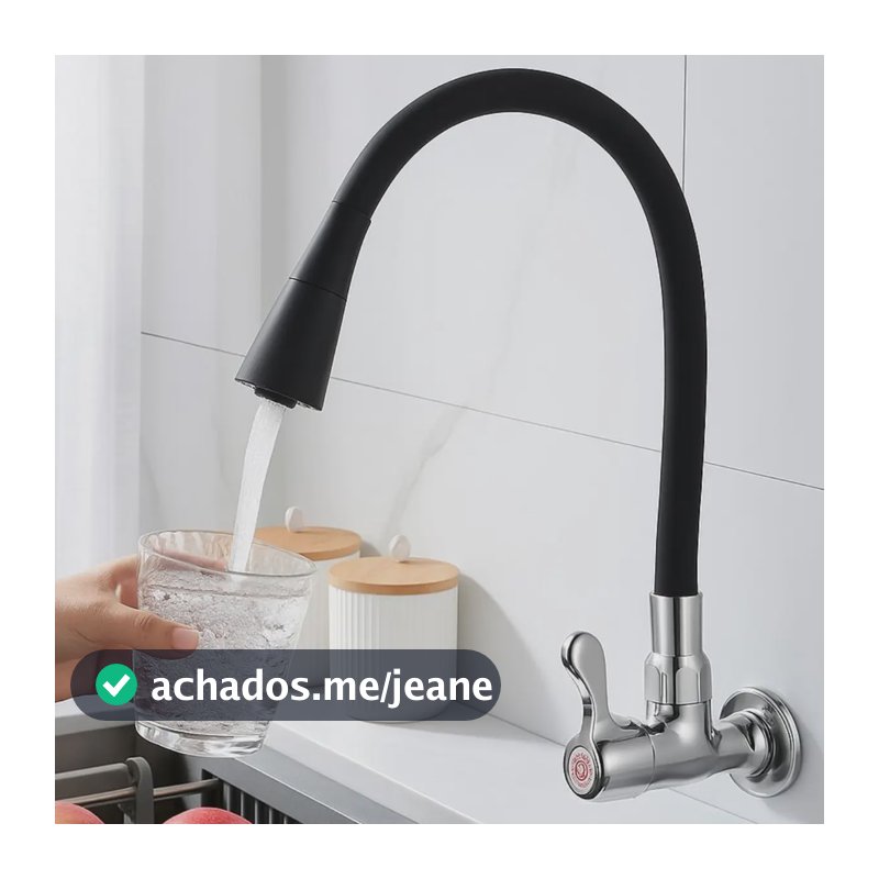 Torneira Cozinha Parede Flexível Preta Metal Gourmet 2 Jatos - Marca Camperluz