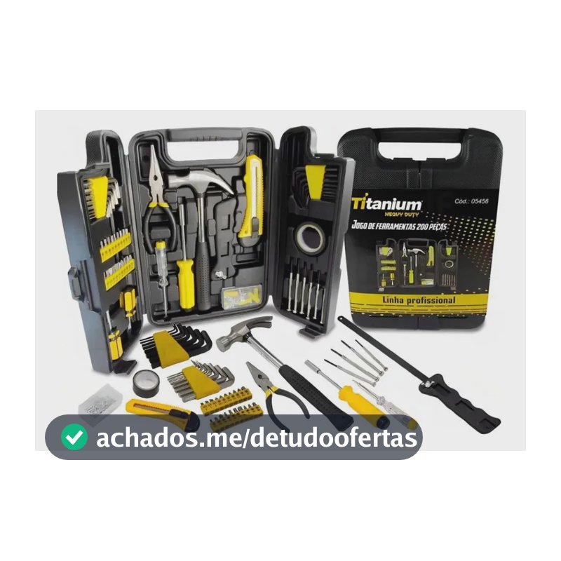 Kit Ferramentas 200 Peças c/ Maleta Titanium - Chaves, Alicates, Martelos, Serra - Aço Carbono - DIY Oficina Casa