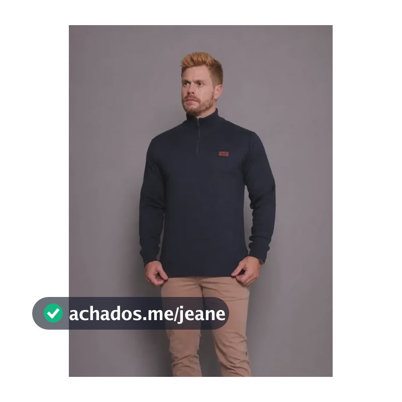 Suéter Masculino Zíper Gola Alta Red Nose Básico Inverno Azul-marinho P