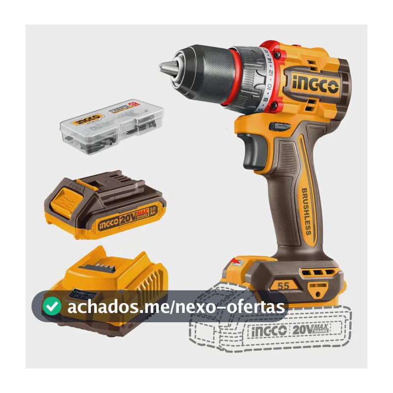 Furadeira/paraf Bl 55nm 1/2'' 1 Bat 2.0ah Cdli205582-9 Ingco Amarelo