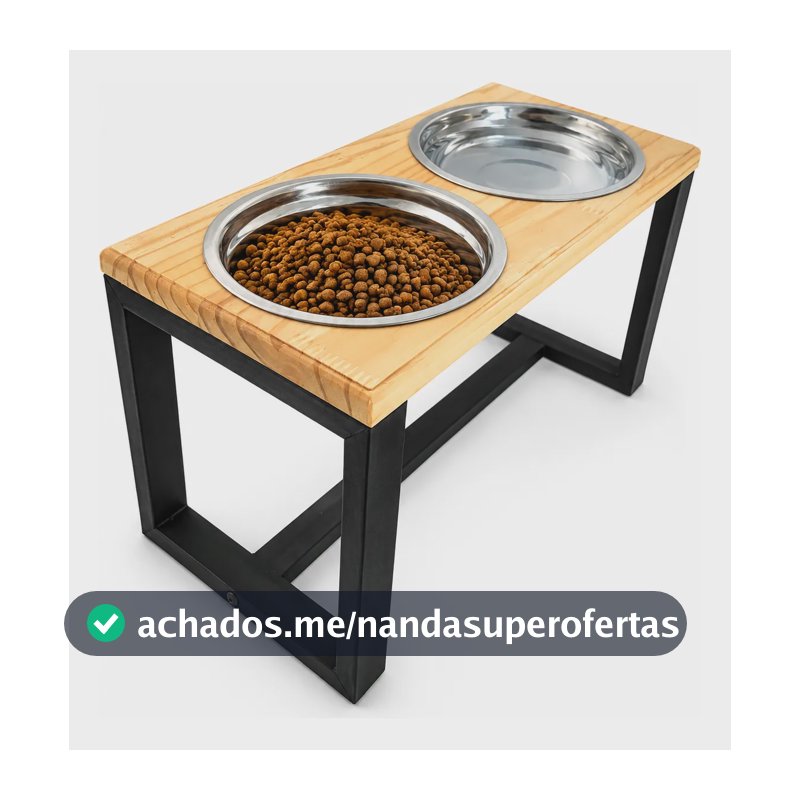 Comedouro Alto Duplo Para Cachorro - Tamanho G Madeira