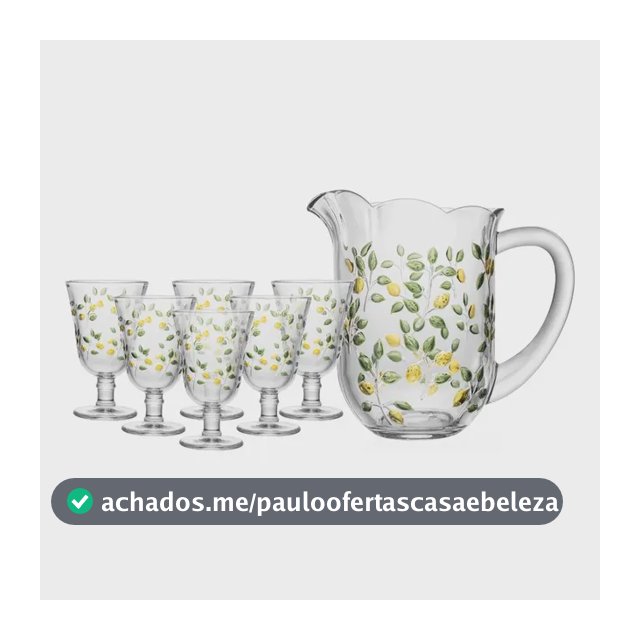 Conjunto 7 Peças Jarra Taças Limão Siciliano Hand Painting 1,5/240ml Cristal Lyor
