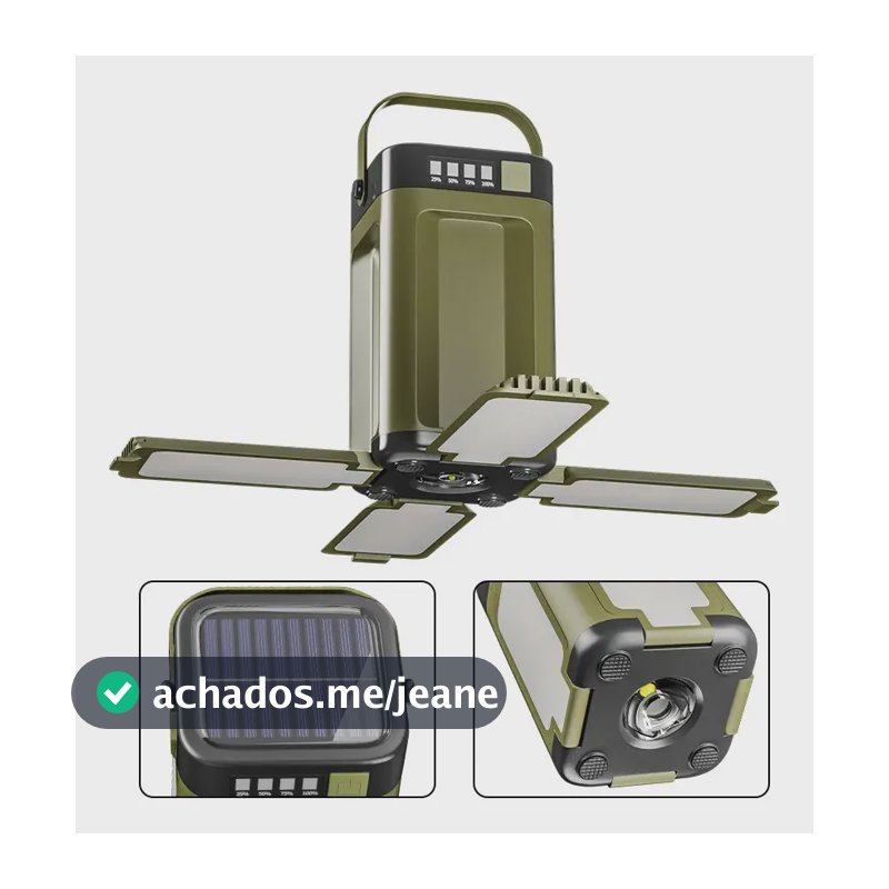 Lanterna Camping Solar Lampião Led Recarregável Usb Barraca Verde 127/220v