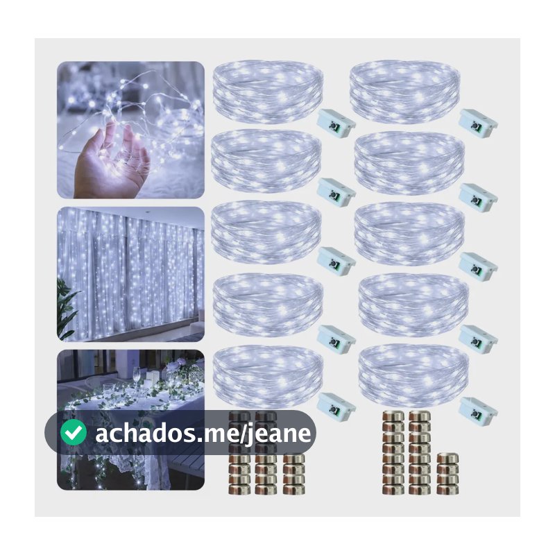 Kit 10 Fio Fada Cordão Luz Decoração Luzes De Fada Led Pisca 2m 20 Leds Iluminação Artezenato Pilhas Para Garrafas Árvore De Natal Casamento