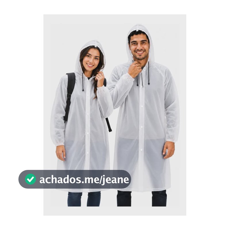 Kit 2 Capa De Chuva Reforçada Transparente Impermeável Capuz Transparente Unico