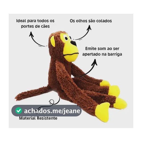 Brinquedo de Pelúcia Macaco Grande Savana Pet Para Cães Com Som e Apito