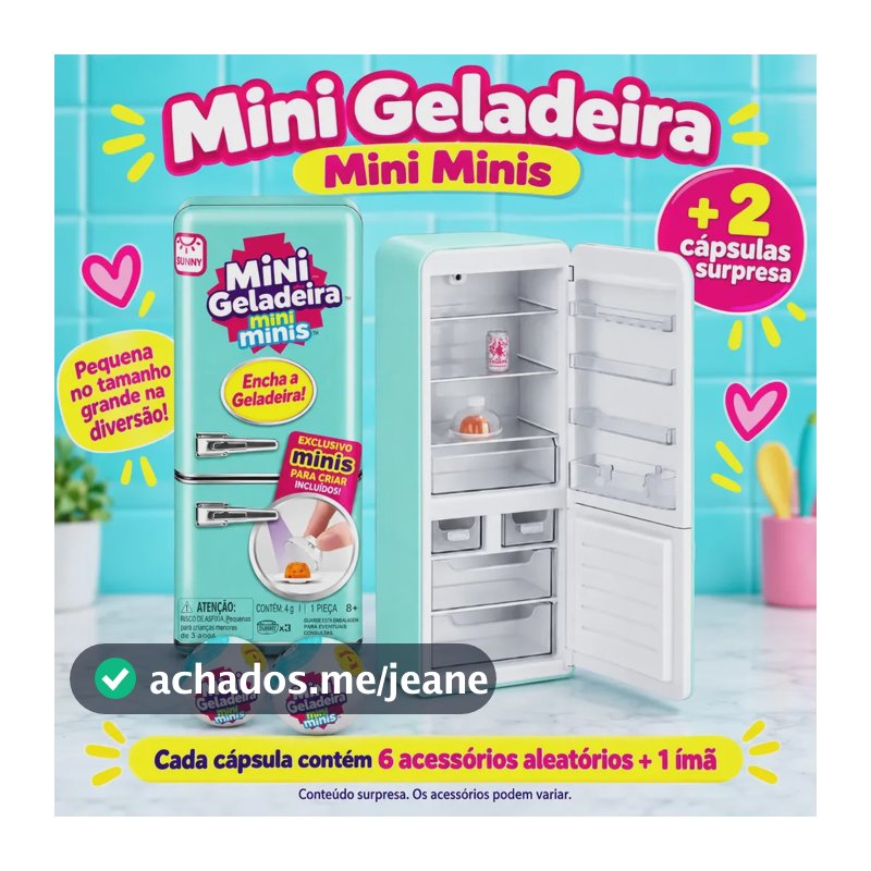 Mini Geladeira Brinquedo Infantil Com Itens Surpresa Criança
