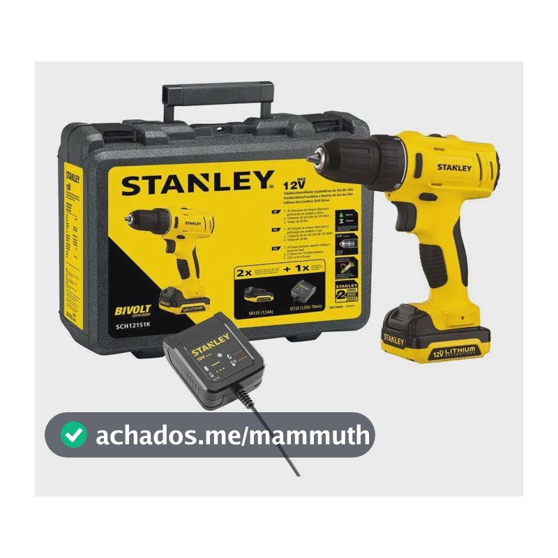 Parafusadeira Furadeira Profissional Stanley Sem Fio 26Nm 10mm 1500RPM 20V SCH121S1K-BR
