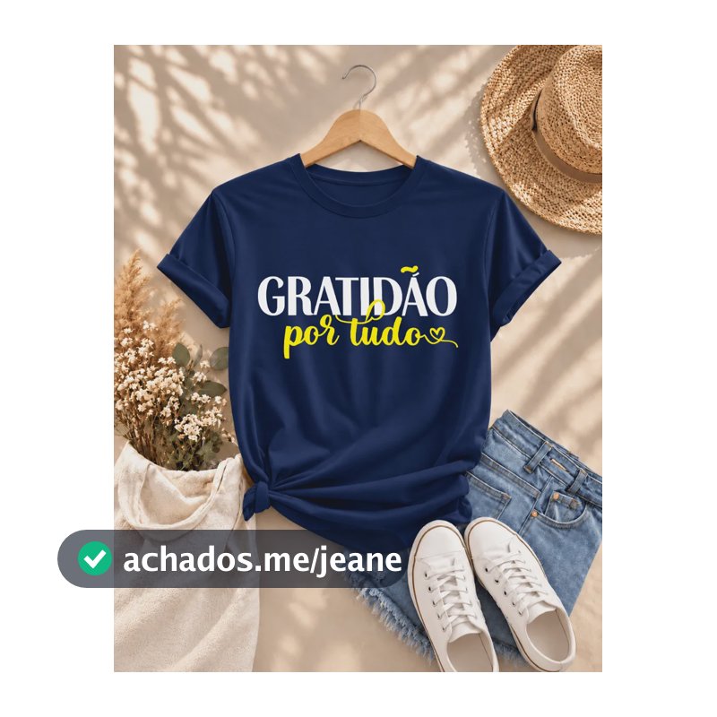 Camiseta Gratidão Blusinhas Blusa Casual Básica Algodão Azul G
