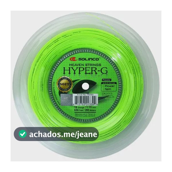 Corda Solinco Hyper G Soft 16L 1.25mm 200m Verde Co-polímero