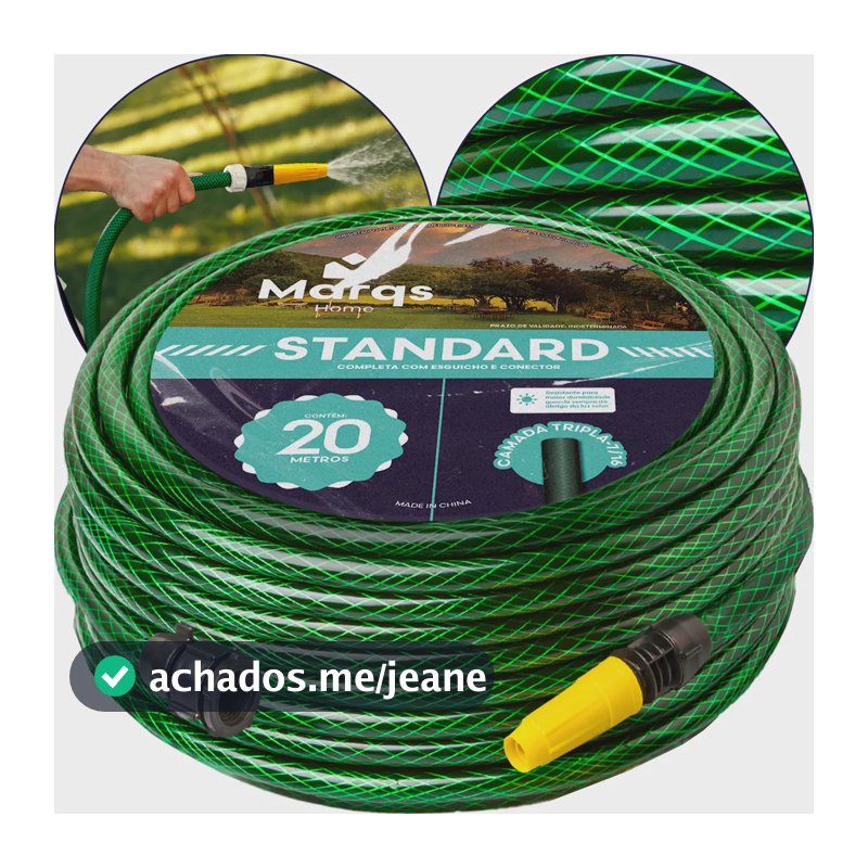 Mangueira Jardim 20m Metros Com Esguicho Trançada Reforçada Flexível 7/16 Anti Dobra Irrigação Quintal Poço Lavagem Durável Marqs Home
