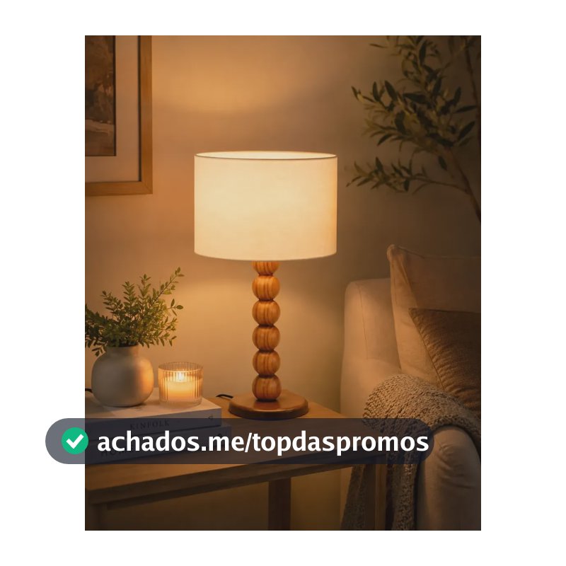 Abajur De Bola Grande Torneado Em Madeira Cúpula Algodão Crú Castanho Claro Algodão Cru 127/220v
