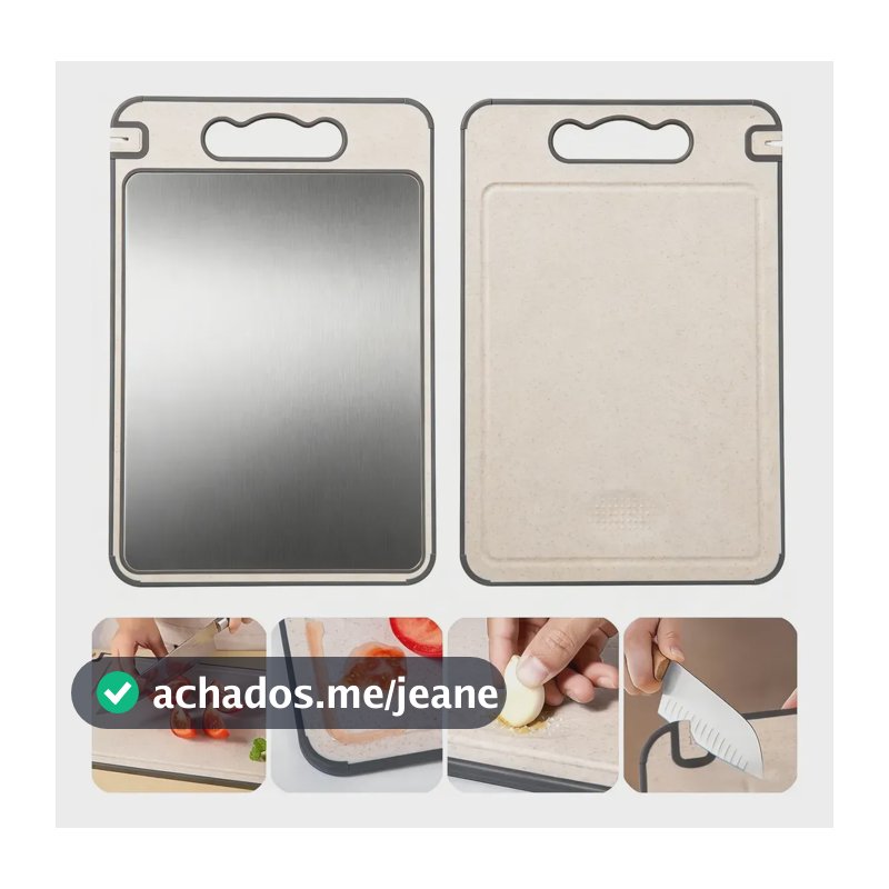 1 Tabua De Corte Saudável Para Cortar Dupla Face Aço Inox Pp Dupla Face Cinza