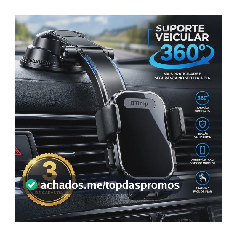 Suporte Celular Veicular 360° Para Celular Automotivo Carro Painel Mesa Retrovisor Painel Parede Volkswagen Gol, Up, Polo Toyota Corolla Dtimp