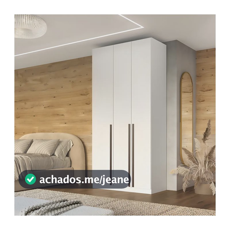 Guarda-Roupa Solteiro MDF Vicenzo 3 Portas 240cm Branco Espresso Móveis