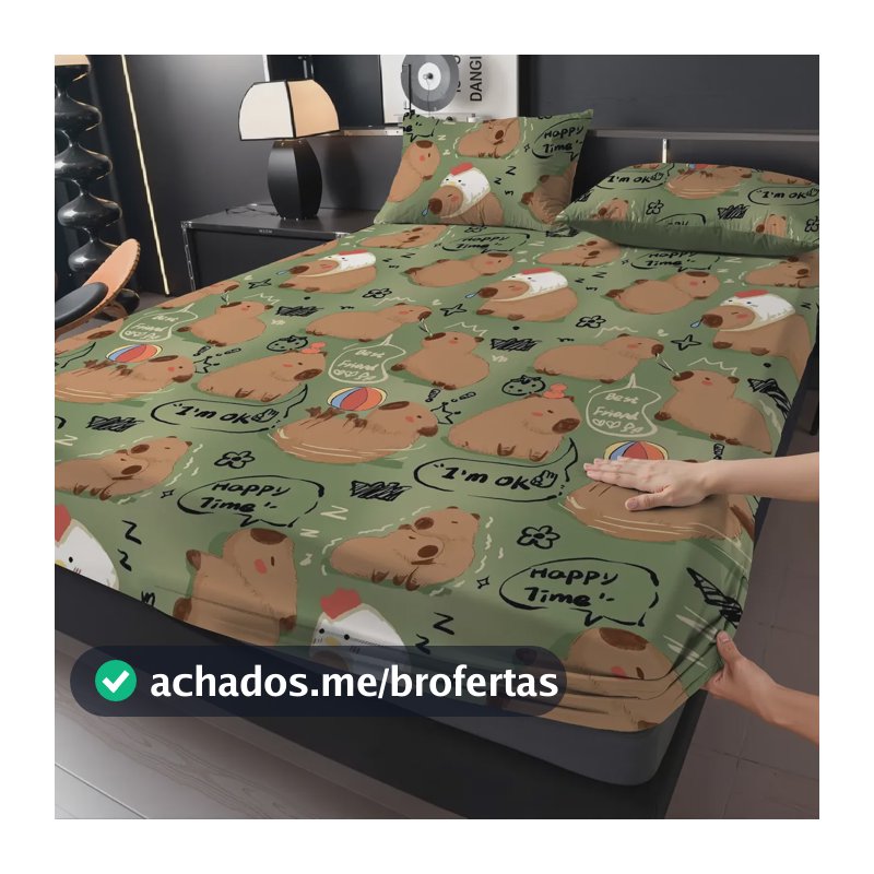 Jogo De Lençol Queen Com Elástico  Micropercal Roupa De Cama Capivara