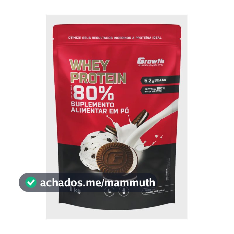 Suplemento em pó Growth Supplements Whey Protein Concentrado sabor Cookies and Cream 1 kg