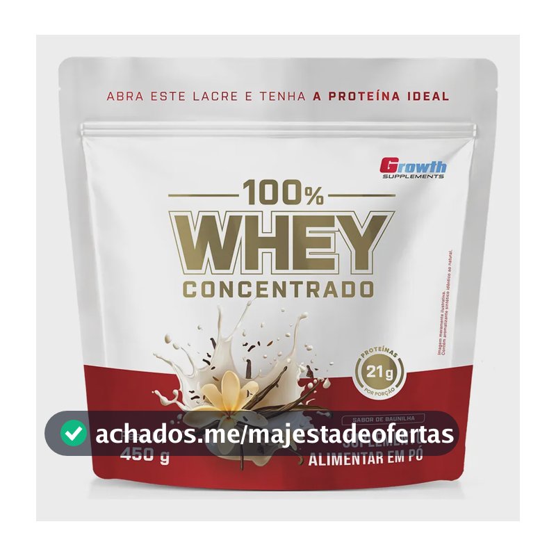 100% Whey Concentrado 450g Growth Supplements Baunilha