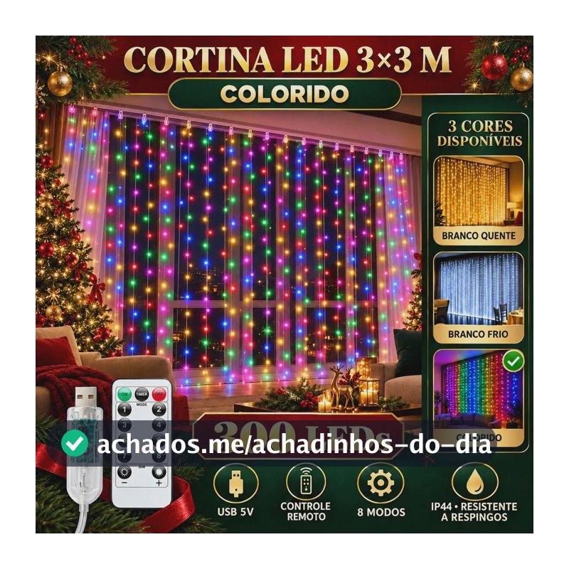 Pisca Cortina 300 Leds 3x3m Usb Ip44 8 Modos Iluminação Luzes Fada Decoração De Natal Festa Colorido Luvinco