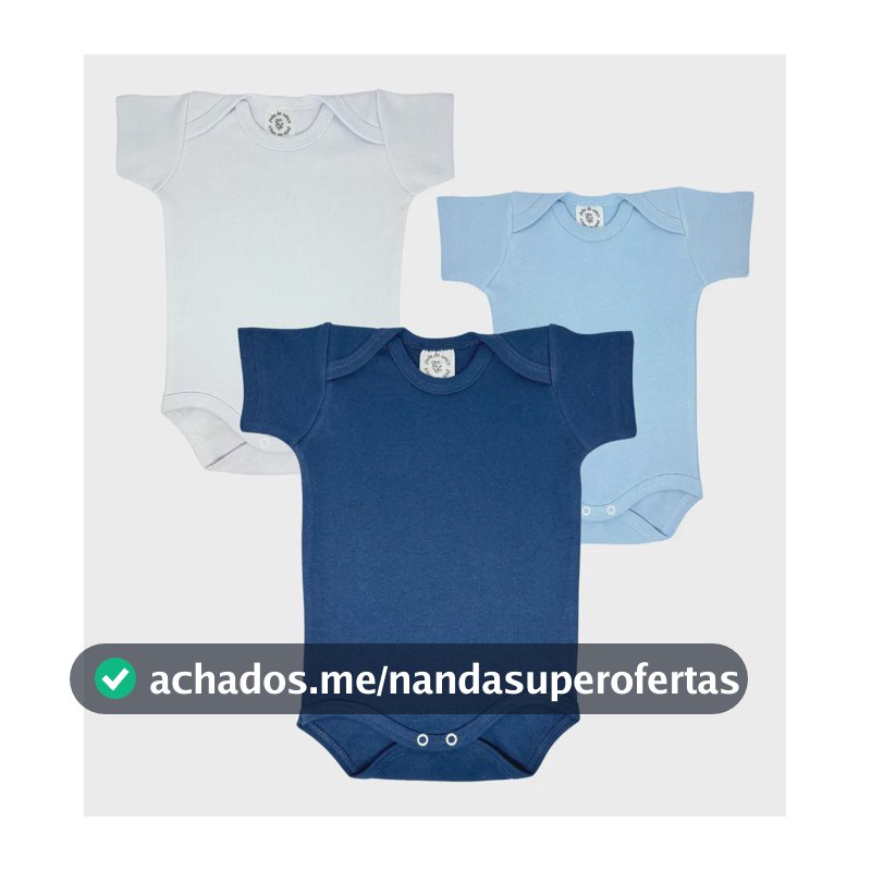 Kit 3 Bodys Bebê Liso Manga Curta 100% Algodão Menina Menino Cor Azul-Marinho Azul-claro e branco Tamanho M