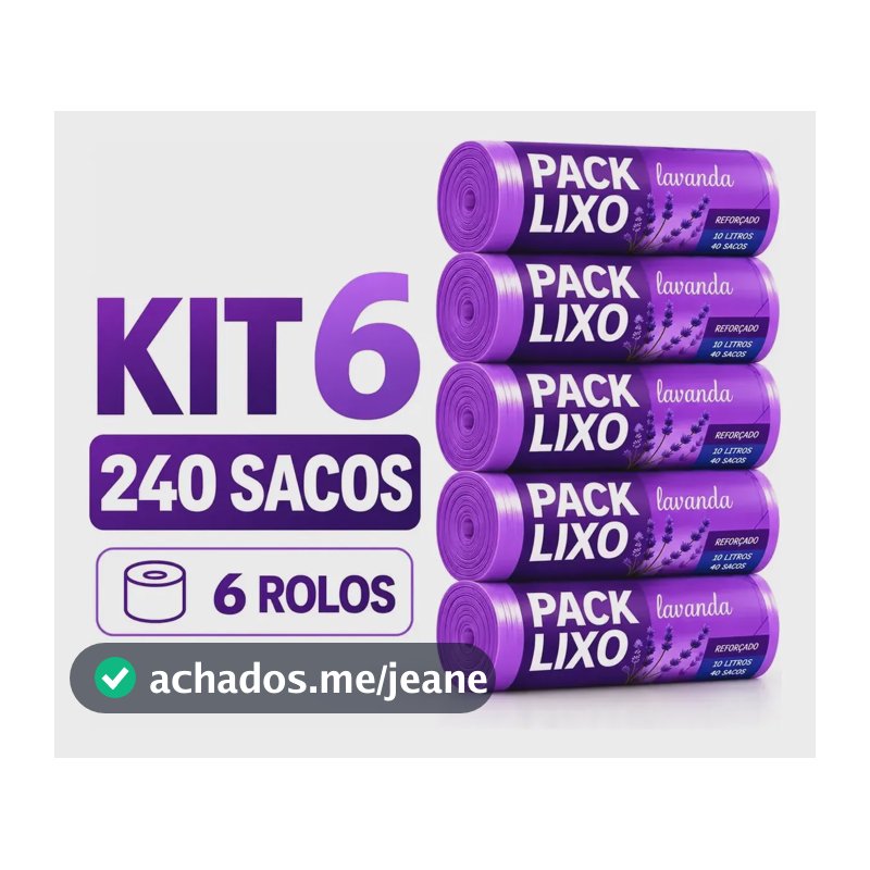 Kit 6 Rolos Saco Lixo Lavanda Perfumado 240 Un Pia Banheiro