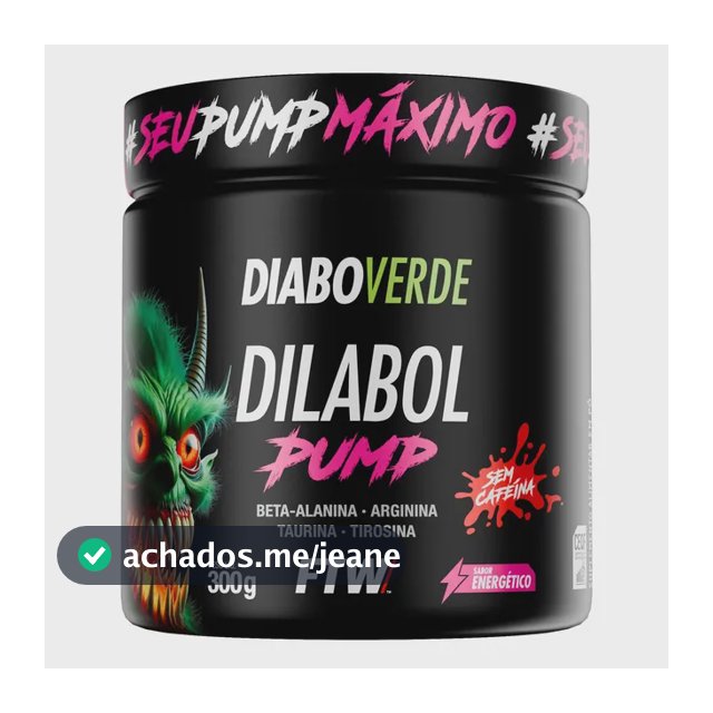 Pré Treino Dilabol Pump Diabo Verde Sem cafeína Pote 300g Sabor Energético - FTW