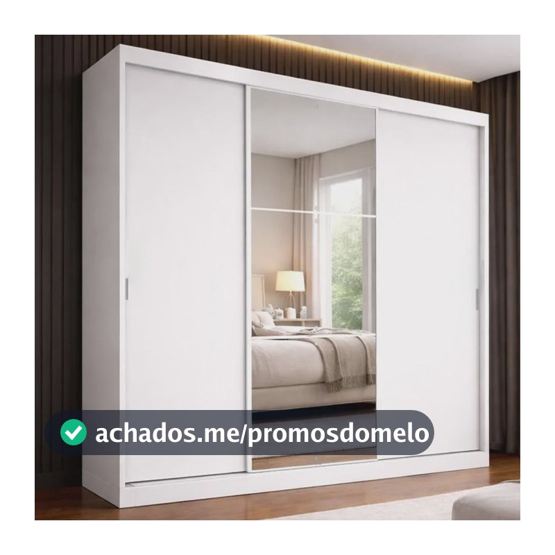 Guarda-roupa Casal 3 Portas De Correr Com Espelho Milano Branco
