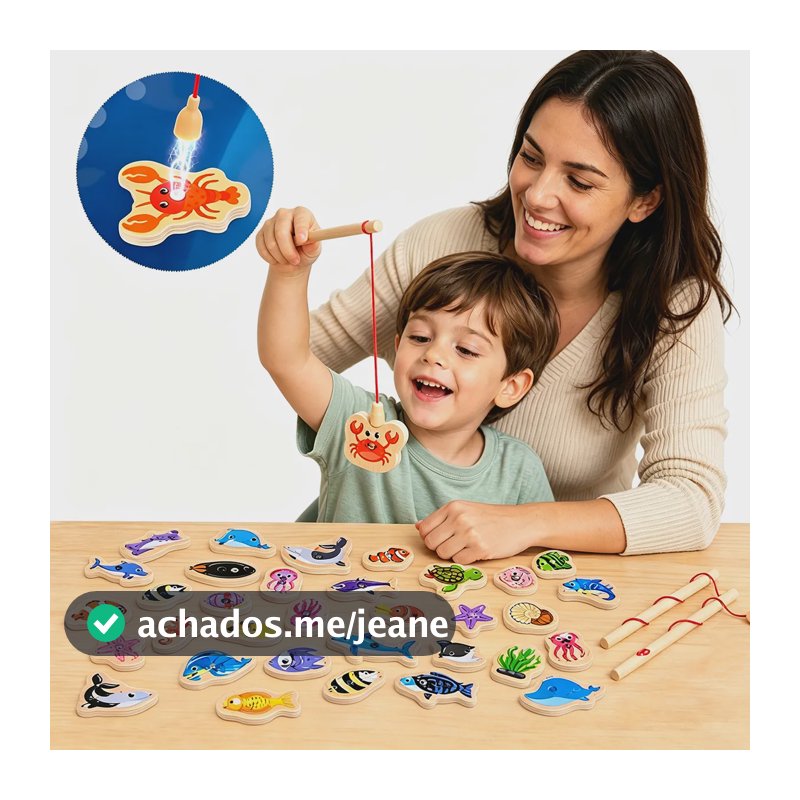Jogo Pescaria Magnética Infantil Brinquedo Educativo Madeira
